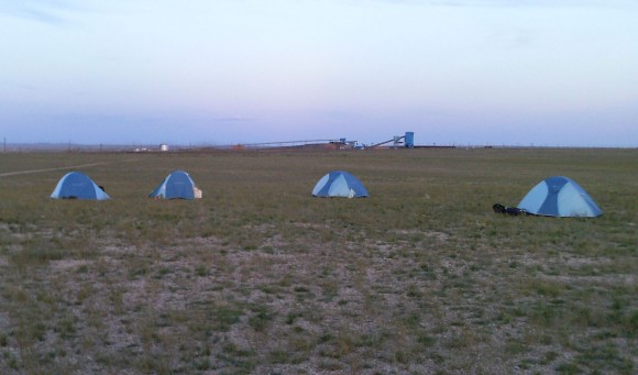 PHOTO: Camp with the Shivee Ovoo coal mine in the background.