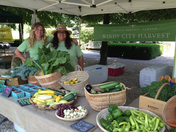 From left, Sophie Krause and Myrna Vazquez, sell Windy City Harvest produce at the Chicago Botanic Garden Farmer's Market.