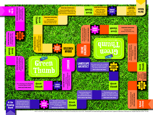 Green industry jobs game board by BLOOM! and Scholastic.