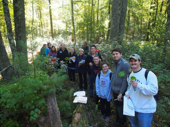 PHOTO: Martine's field botany class on a research trip in the woods.