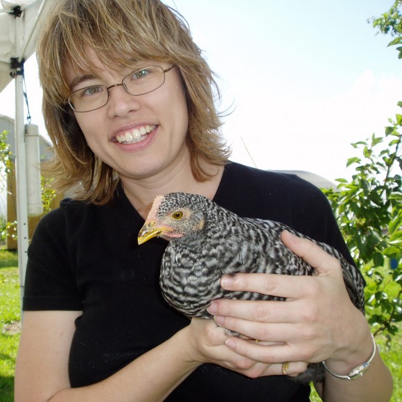 PHOTO: Jennifer Murtoff with one of her pullets.