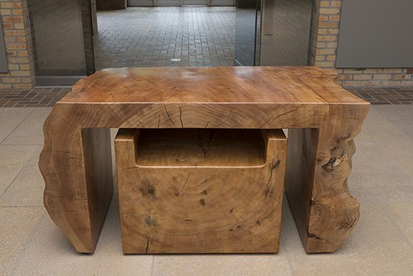 The front view of this massive desk, created from a single willow trunk.