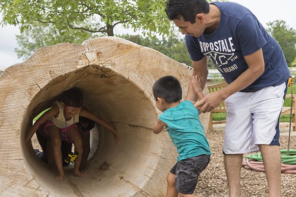 PHOTO: The hollow tulip tree log in the Nature Play Garden.