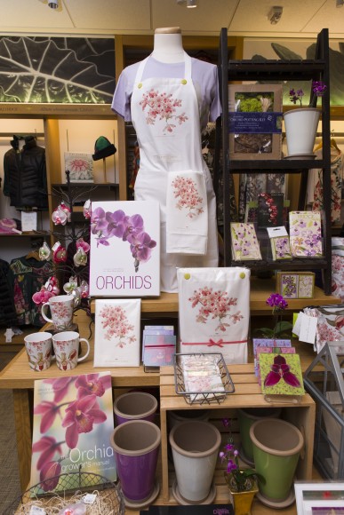 PHOTO: Montage of orchid-related products in the Garden Shop.