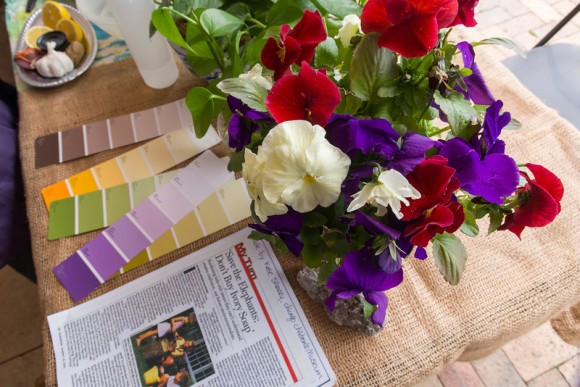 PHOTO: A variety of paint chip cards with flowers that match the colors on the chips.
