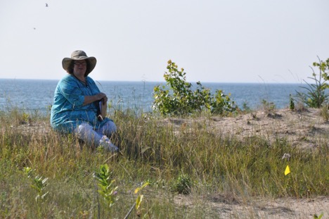 PHOTO: Kay Havens, ready to record data at Ship Canal Nature Preserve, owned by the Door County Land Trust.