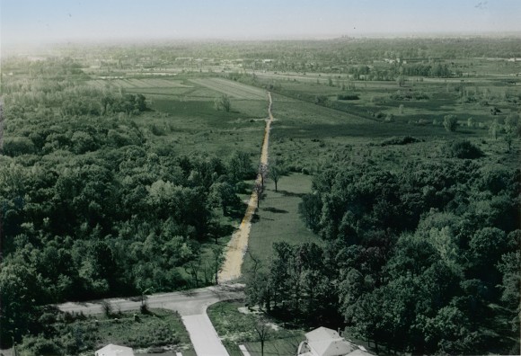 PHOTO: A view south of the site of the future Chicago Botanic Garden; low in the horizon is the city of Chicago.