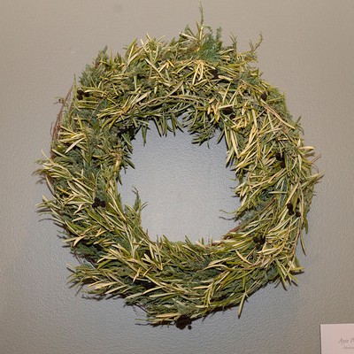 PHOTO: Wreath made of real olive leaves and faux olives.