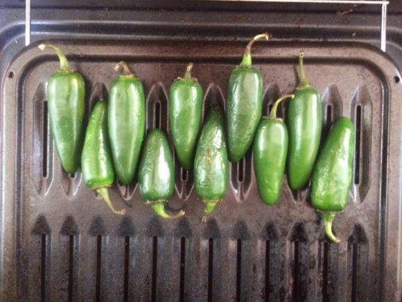 PHOTO: peppers on a roasting rack.