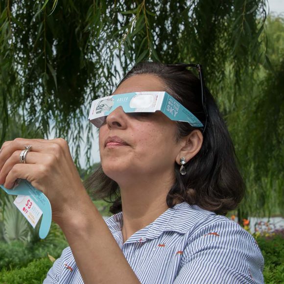 Practice safe viewing at the Garden with eclipse glasses from the Adler Planetarium.