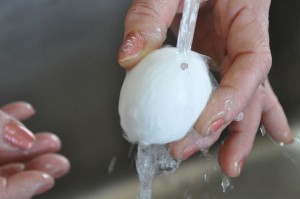 Rinse blown-out eggs thoroughly inside and out.